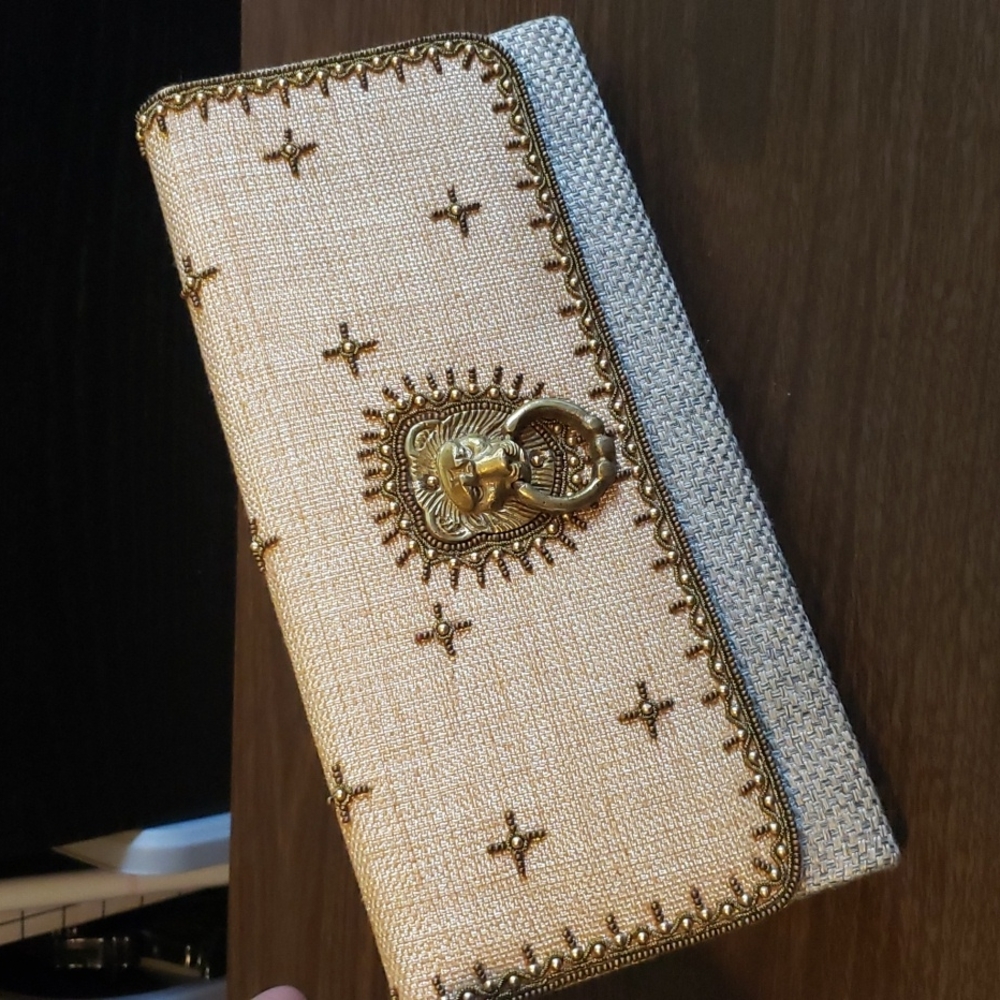 Vintage Lion Medallion Beaded Clutch